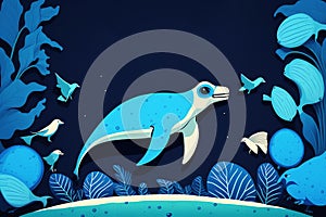 Banner template for earth day with animals and shades of blue. Generative AI. photo