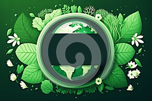 Banner template for earth day with globe and shades of green. Generative AI. photo