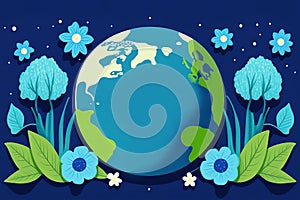 Banner template for earth day with planet in shades of blue. Generative AI. photo