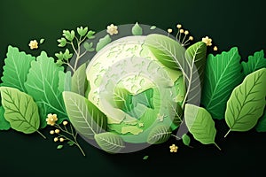 Banner template for earth day in shades of green and globe. Generative AI. photo