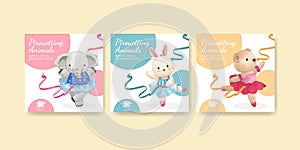 Banner template with Fairy ballerinas animals concept,watercolor style