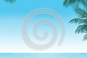 banner template featuring a tropical beach scene with clear blue skies and palm trees