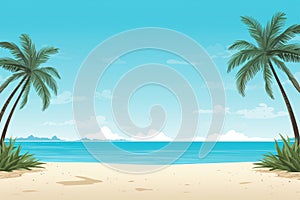 banner template featuring a tropical beach scene with clear blue skies and palm trees