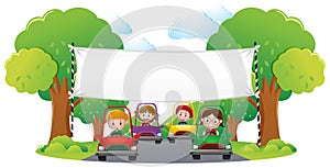 Banner template with kids racing car