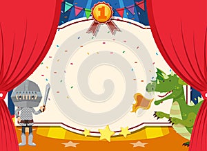 Banner template with knight and dragon on the stage