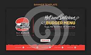 Banner template in red and black background for fast food advertisement design on social media