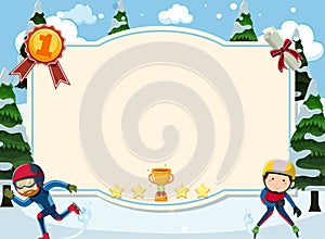 Banner template with two people iceskating in the snow