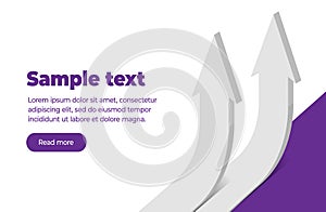 Banner template, two white three-dimensional arrows pointing upwards and text with a button. Trend Up