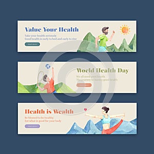 Banner template with world mental health day concept design for advertise and leaflet watercolor vector