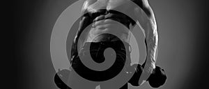 Banner templates with muscular man, muscular torso, six pack abs muscle. Fitness Model showing his perfect body