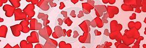 Banner with texture made of red confetti in a heart shape.