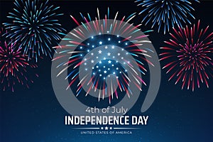Banner 4th of july usa independence day, template with american colorful fireworks on dark sky background. Fourth of july, USA