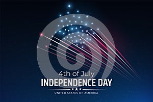 Banner 4th of july usa independence day, template with american colorful fireworks on dark sky background. Fireworks US flag.