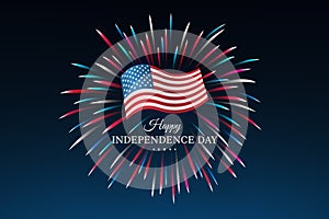 Banner 4th of july usa independence day, template with american flag on sky background and colorful fireworks. Fourth of july, USA