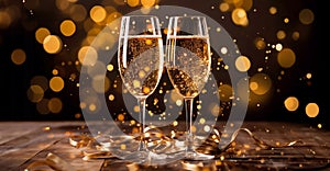 Banner of toast of champagne or sparkling wine, a look of Elegance for New Year\'s Eve or Wedding, Generated image