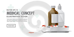 Banner tool and equipment for clean the wound illustration vector on white background. Medical concept.