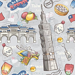 Banner with tradiotional taiwan food, items and sights