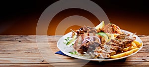 Banner with traditional Greek mixed grill platter