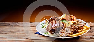 Banner with traditional Greek mixed grill platter photo