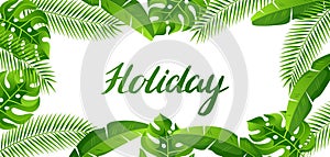 Banner with tropical palm leaves. Exotic tropical plants. Illustration of jungle nature