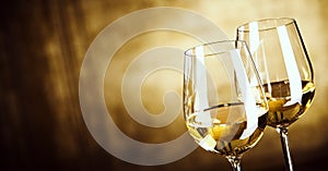 Banner of Two glasses of white wine with copy space