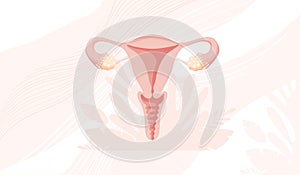 Banner with uterus, template with copy space about women s health, menstruation or conception. Vector template with