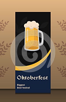 Banner vertical oktoberfest with beer vector on dark background for alcohol pub