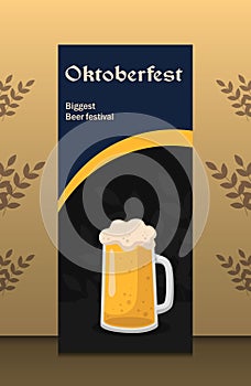 Banner vertical oktoberfest on dark background with beer barley vector for alcohol pub