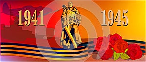 Banner for the Victory Day with soldier-liberator monument photo