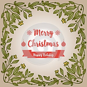 Banner vintage of merry christmas happy holiday, with seamless abstract rose flower frame. Vector