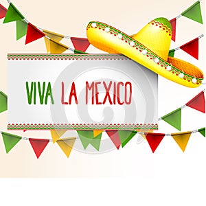 Banner viva la Mexico - sombrero and triangle bunting flag photo