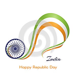 Banner with wavy ribbon of colors of the national flag of India Text of the Happy Republic Day A creative element for the design