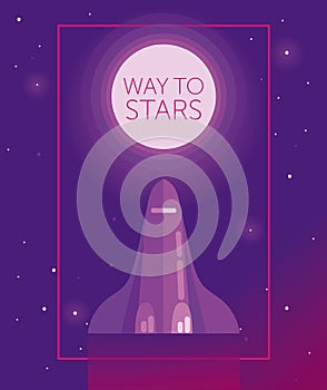 Banner for way to stars with space shuttle going to the moon