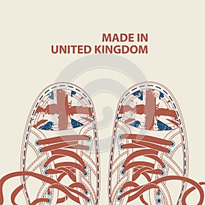 Banner with white sneakers and words Made in UK