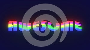 Banner, word awesome and neon sign isolated on blue background, animation and rainbow color for pride celebration