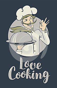 Banner with words Love Cooking and winking chef