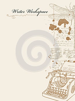 Banner on a writers theme with sketches and place for text