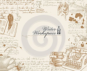 Banner on a writers theme with sketches and place for text