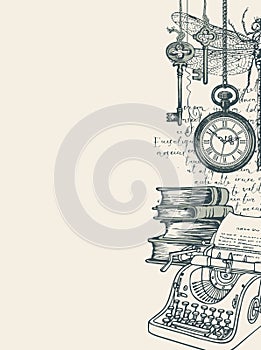 Banner on a writers theme with sketches and place for text
