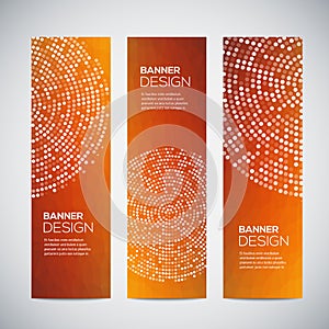Banners with abstract colorful geometric dotted pattern and background
