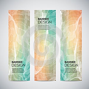 Banners with abstract colorful geometric lined pattern and background