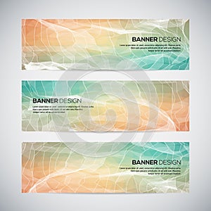 Banners with abstract colorful geometric lined pattern and background