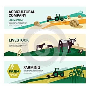 Banners of agricultural company, farming, livestock