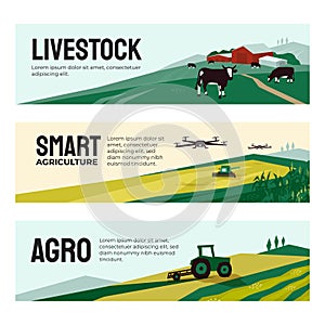 Banners of agricultural company, smart farming, livestock