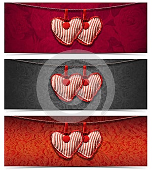 Banners with Cloth Hearts - 3 Items