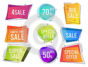 Banners. Colored shapes trendy flat promo banners price discount shopping advertizing vector elements photo