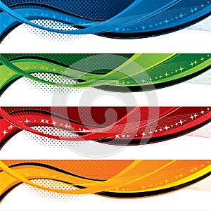 Banners with colorful waves and halftone effects