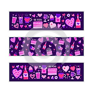 Banners with cute and heart shaped food icons.