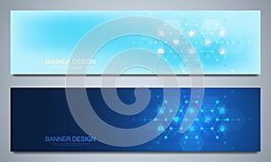 Banners design template for healthcare and medical decoration with flat icons and symbols. Science, medicine and