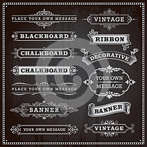 Banners, frames and ribbons, chalkboard style